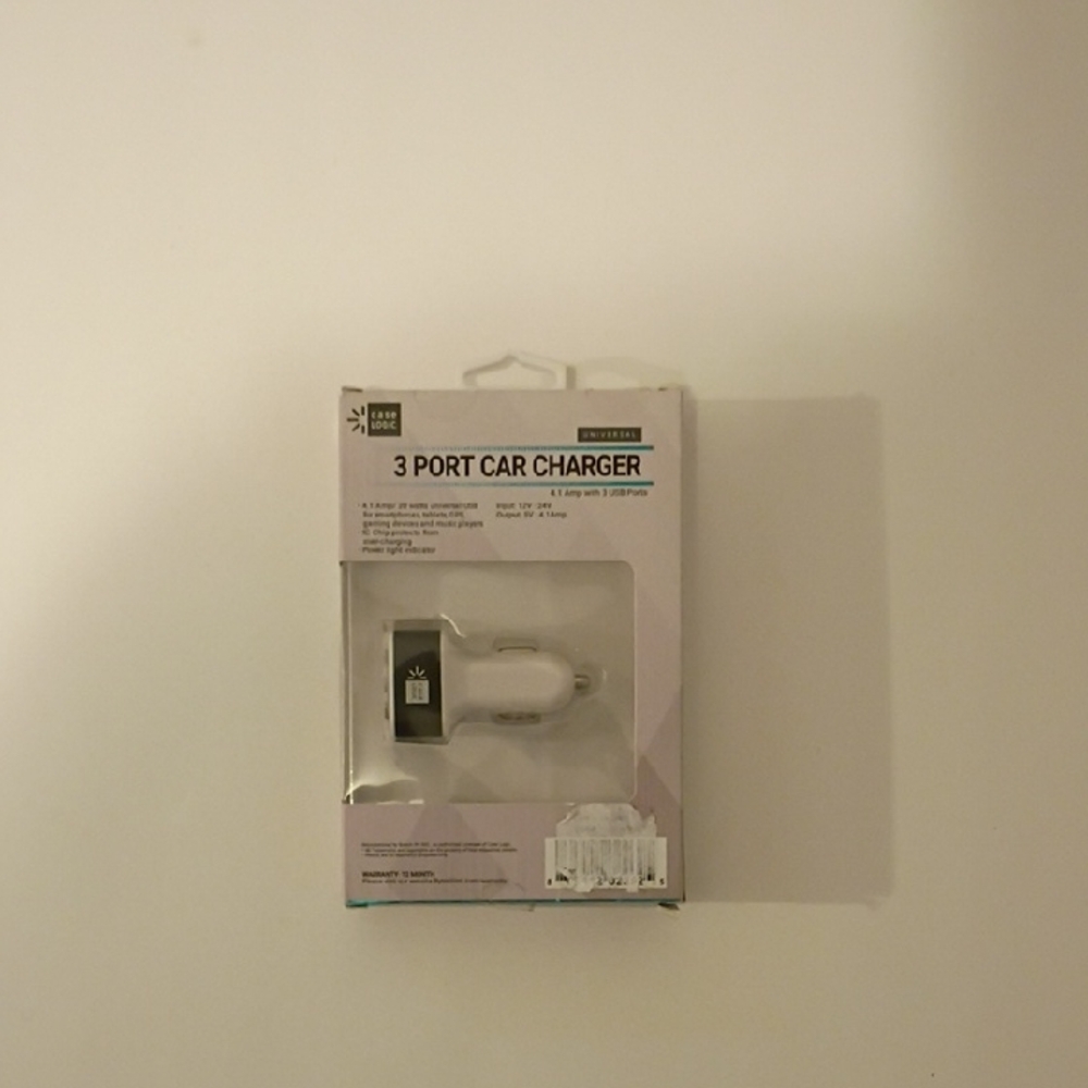 3-Port Car Charger - Sleek White Design